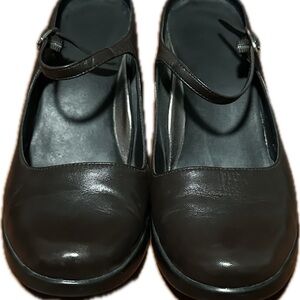 Dansko Brown Leather Mary Jane Clog Mules